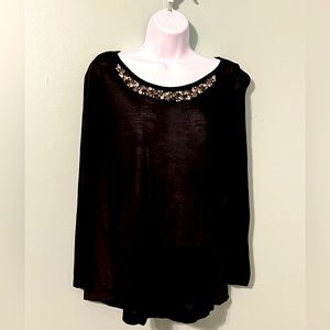 Joseph A . Blouse Black With Bling; Jewels Size Small Thin; See Thru‎